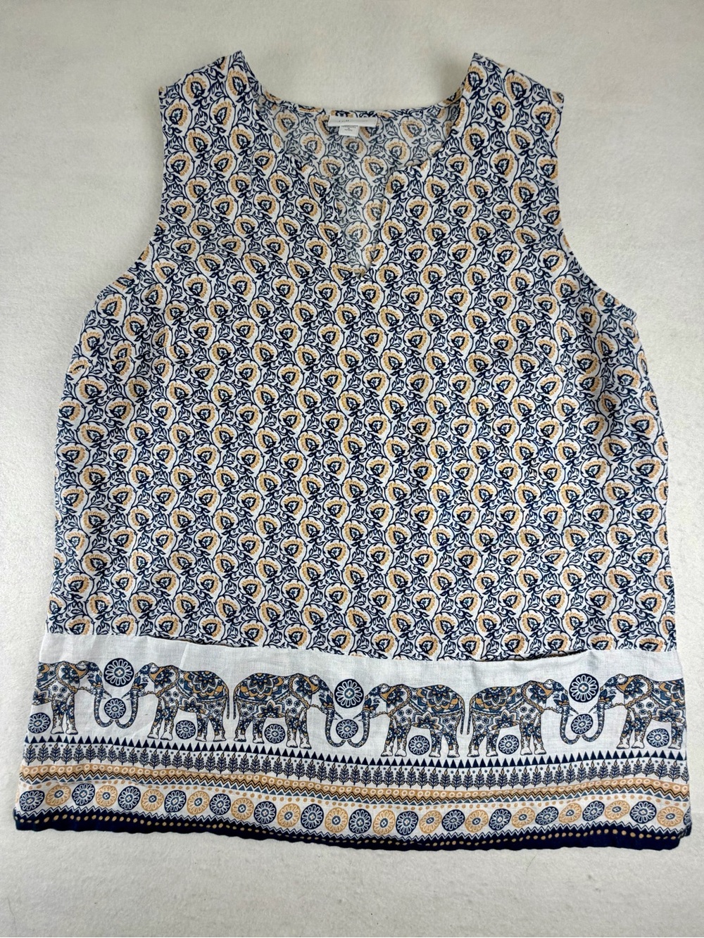 Jjill  Love Linen Elephant Border Print Sleeveless Linen Top MP